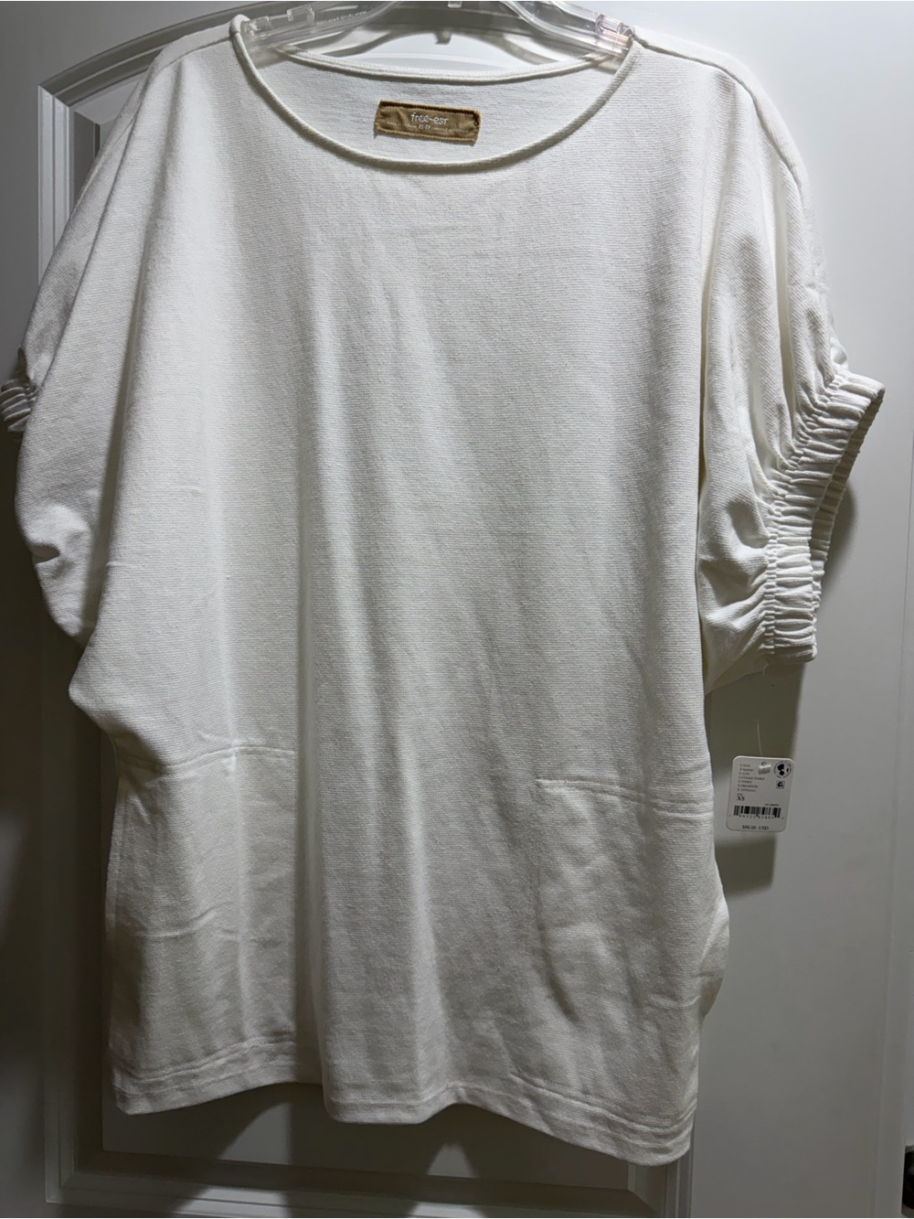 Free People Cream Ruched-Sleeve Knit Mini Dress